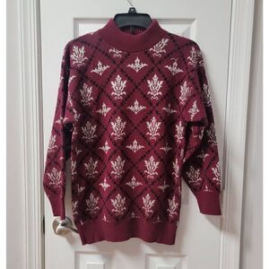 Vintage Burgundy Silver Fleur De Lis Sweater M